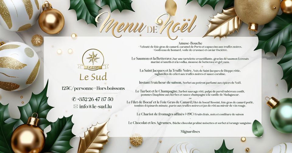 Christmas Menu at Gastronomic Restaurant Le Sud