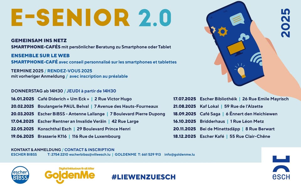 Smartphone Café in different Esch neighborhoods with @GoldenMe 2025