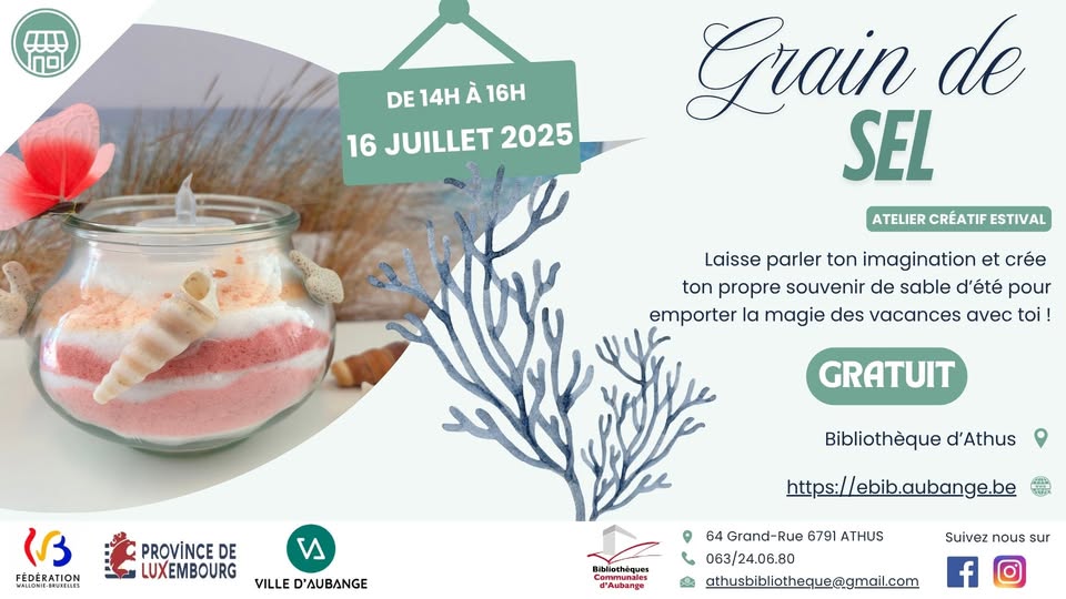 Atelier créatif estival à la bibliothèque d'Athus - Grain de Sel