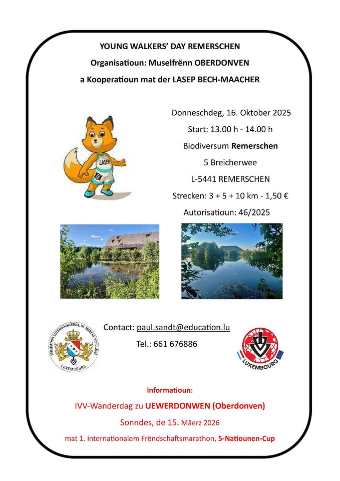 Journée des jeunes marcheurs de Remerschen + FLMP IVV Randonnée
