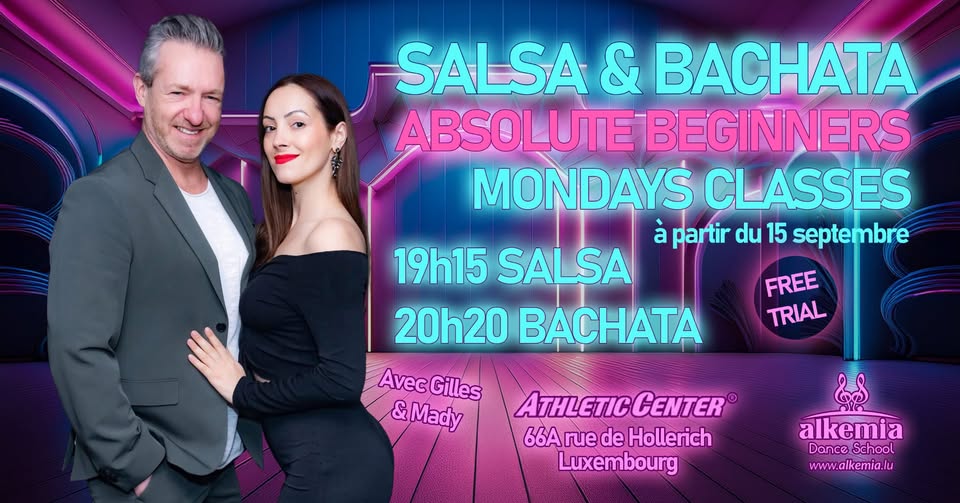 Nouveaux cours de salsa et bachata pour débutants à Luxembourg. Essais gratuits et journées portes o