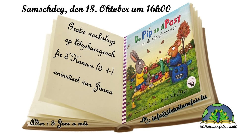 Lecture gratuite pour les enfants (3 ans et plus) en luxembourgeois animée par Joana