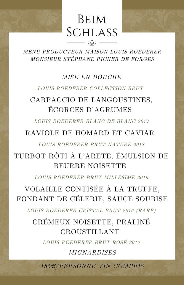 Soirée d’exception : l'Hôtel restaurant Beim Schlass reçoit la Maison de Champagne Louis Roederer