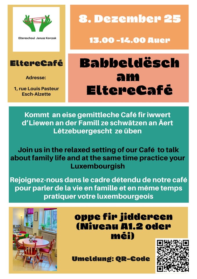 Babbeldësch at EltereCafé - discussing family life and practicing Luxembourgish