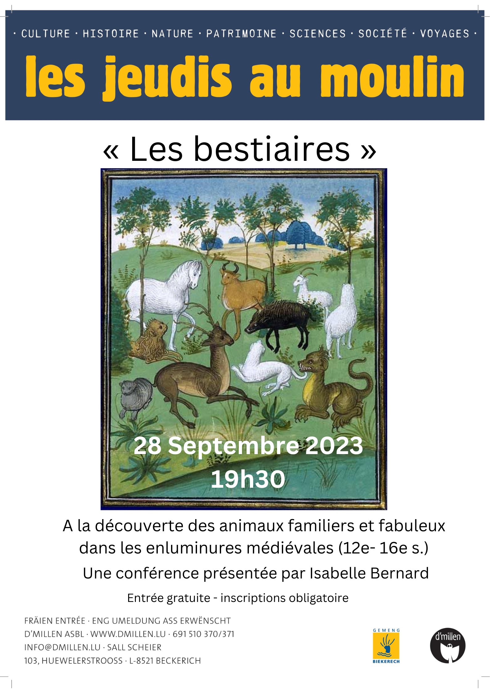 Jam (Jeudis au Moulin) : "Les bestiaires", une conférence d'Isabelle bernard