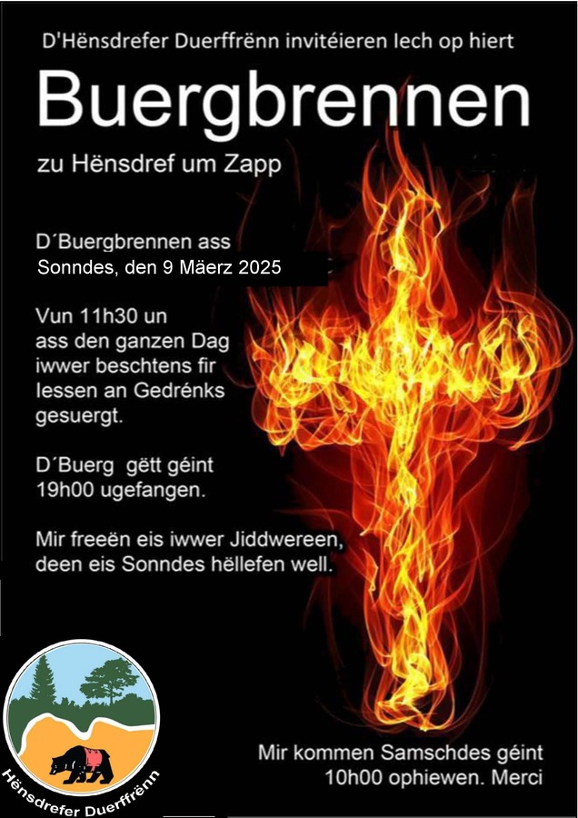 Buergbrennen in Hënsdref on Zapp