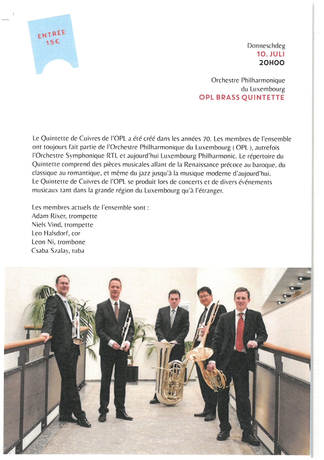 Quintette de Cuivres de l'OPL - Musique Classique