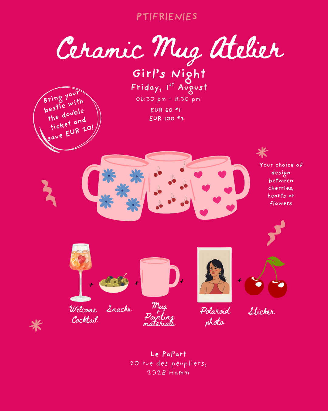 Tasses en céramique rose - Soirée filles - Ven 01.08
