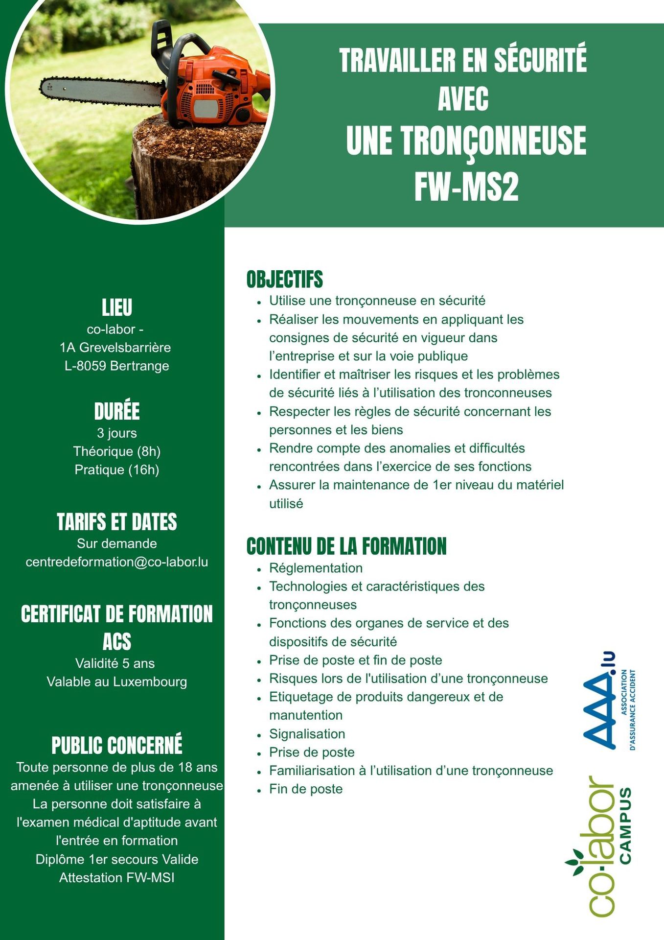 Working safely with a chainsaw