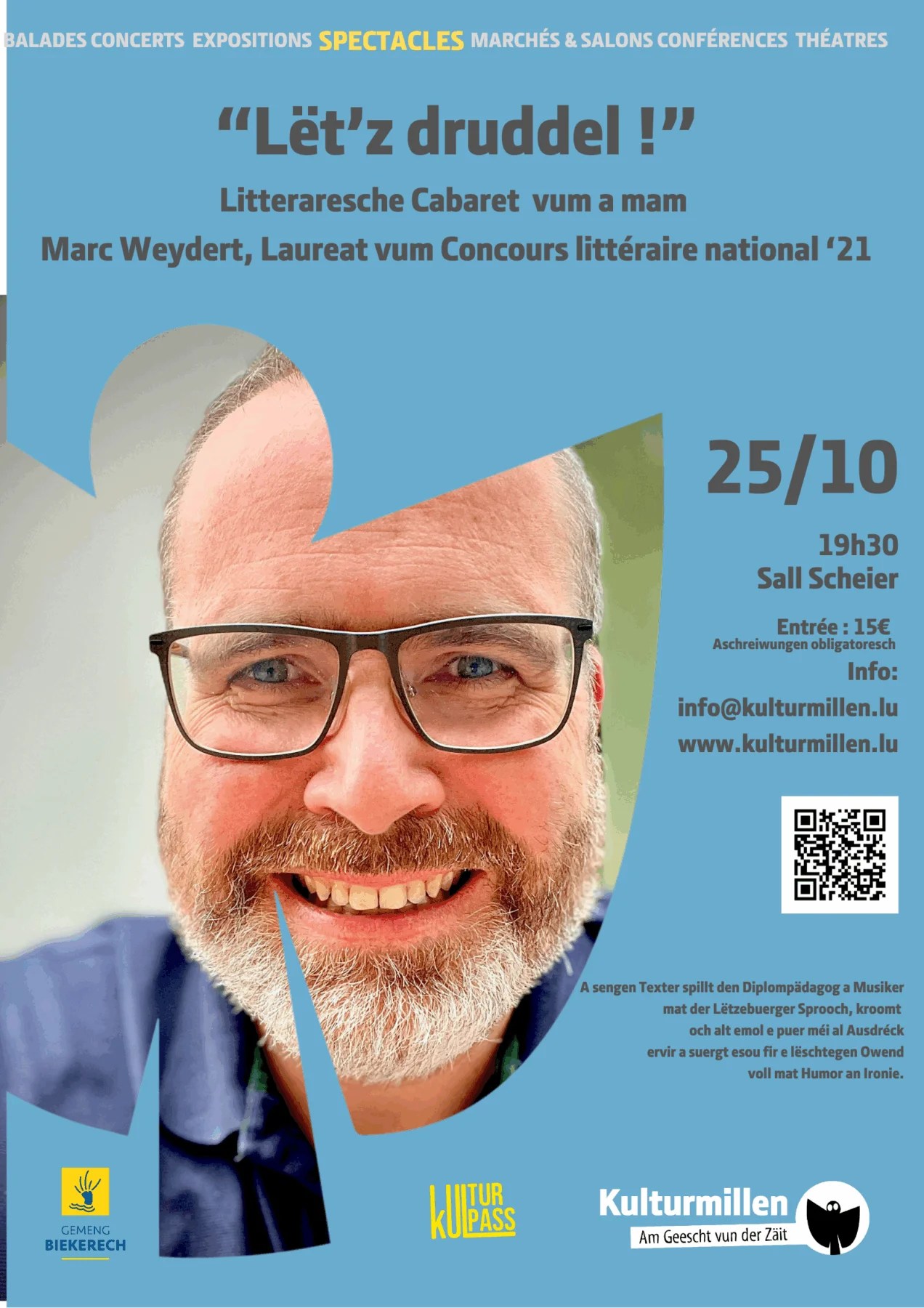 Lët'z druddel ! Lecture cabaretiste par et avec Marc Weydert